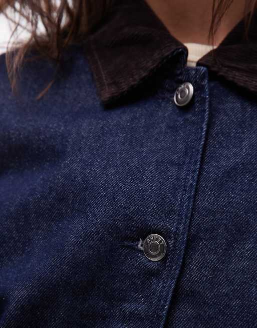 ARKET - Camicia giacca corta di jeans rinse wash indaco con colletto a contrasto , 3 di 4