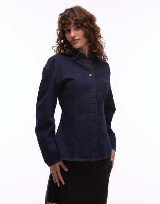 ARKET - Camicia in denim strutturata blu indaco pulito stretta in vita - view 1