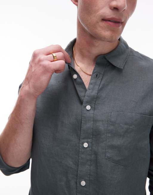 ARKET - Camicia in lino kaki vestibilità classica, 3 di 4