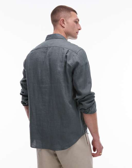 ARKET - Camicia in lino kaki vestibilità classica, 4 di 4