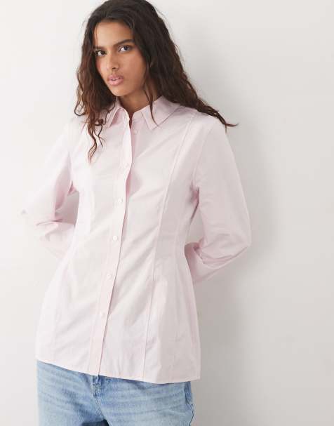 ARKET camicia in popeline a maniche lunghe con bottoni, rosa chiaro - view 1