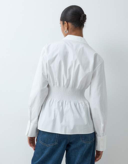 ARKET camicia in puro cotone con punto smock bianca, 4 di 5