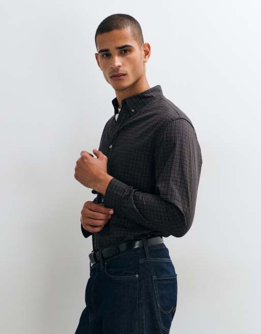 ARKET - Camicia oversize in twill blu navy a quadri, 3 di 5