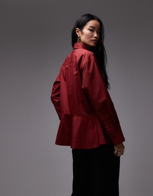 ARKET - Camicia rosso scuro con peplo, 3 di 4