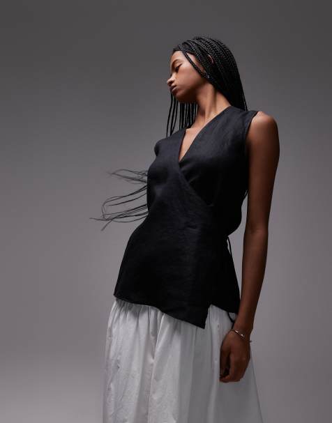 ARKET - Camicia senza maniche nera in lino con allacciatura avvolgente sul davanti - view 1