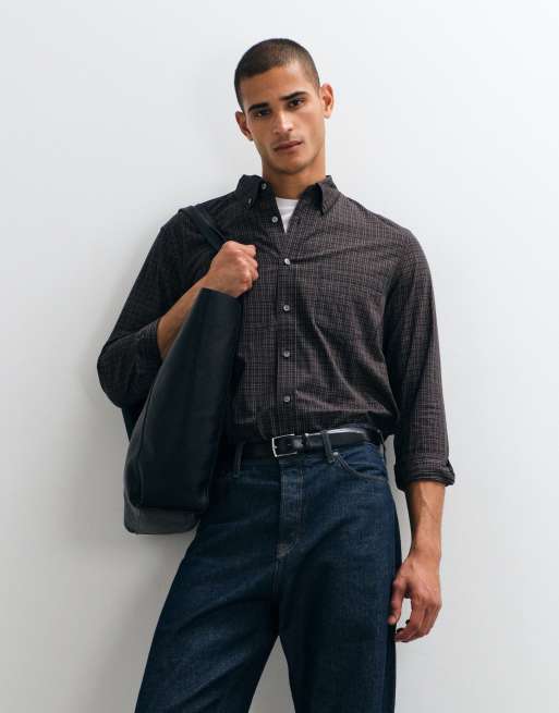 ARKET camisa de sarga de corte oversize a cuadros azul marino, 2 de 5