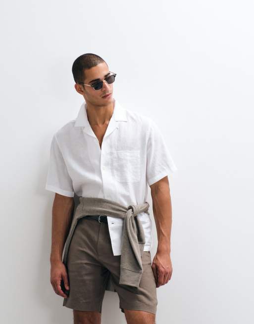ARKET - Camisa resort blanca de manga corta de lino puro