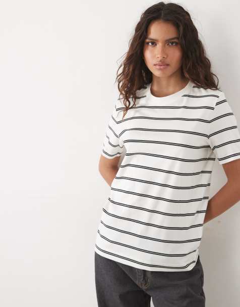 ARKET - camiseta con doble raya azul marino sobre blanco - view 1