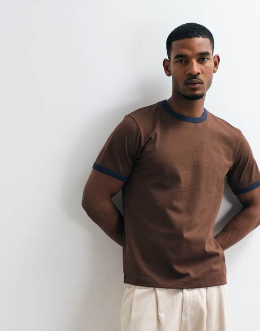 ARKET - camiseta ringer retro de corte ajustado marrón, 2 de 10