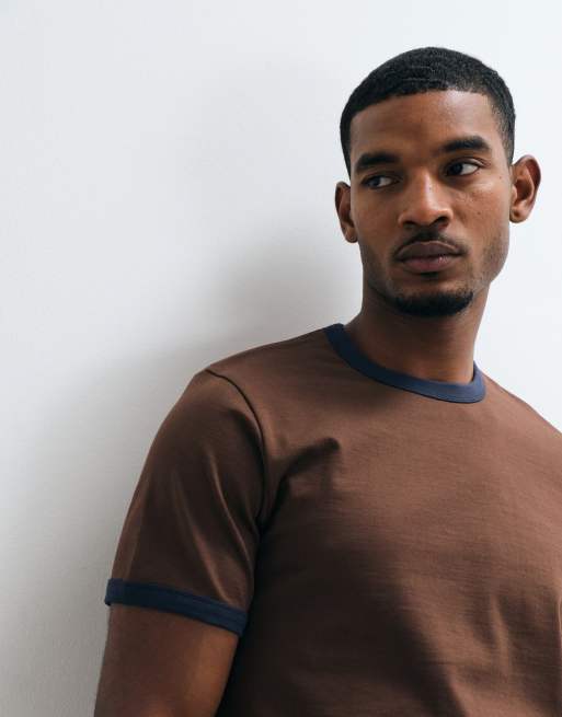 ARKET - camiseta ringer retro de corte ajustado marrón, 5 de 10