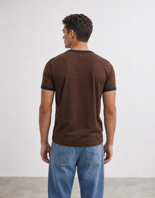 ARKET - camiseta ringer retro de corte ajustado marrón, 7 de 10