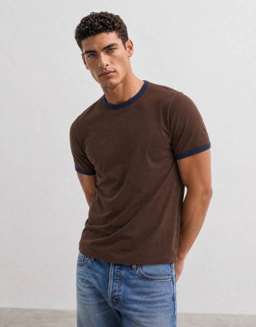 ARKET - camiseta ringer retro de corte ajustado marrón, 9 de 10