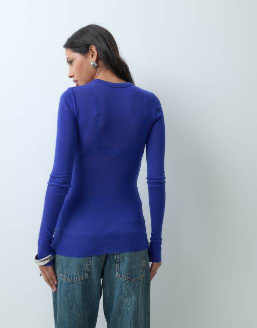 ARKET canalé de lana larga en azul, 5 de 5