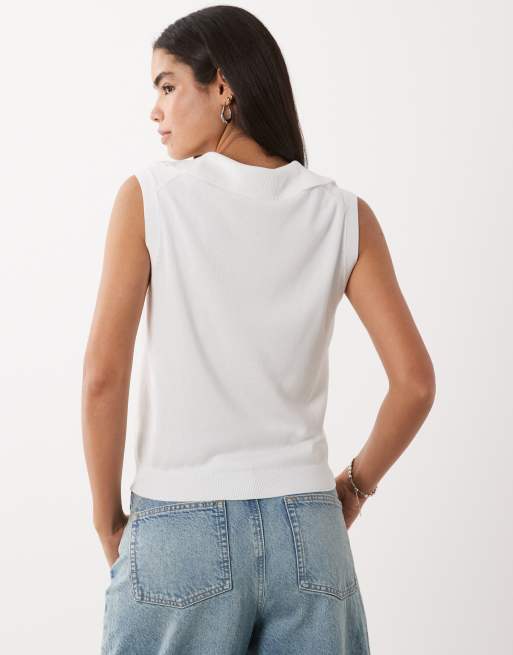 ARKET - Canotta in maglia bianco sporco con colletto stile polo, 2 di 4