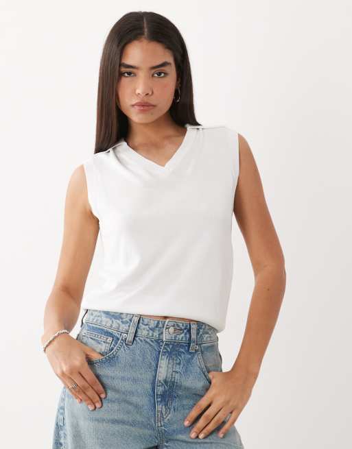 ARKET - Canotta in maglia bianco sporco con colletto stile polo, 3 di 4