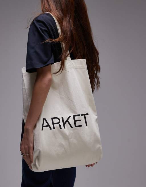 ARKET canvas tote bag in off white