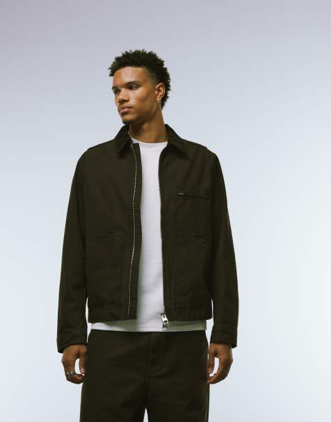 ARKET canvas zip front workwear jacket in brown - view 1