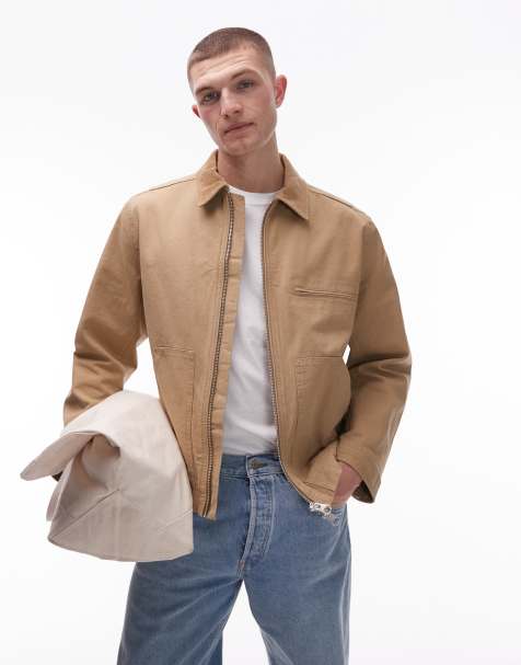 ARKET canvas zip front workwear trucker jacket in beige - view 1