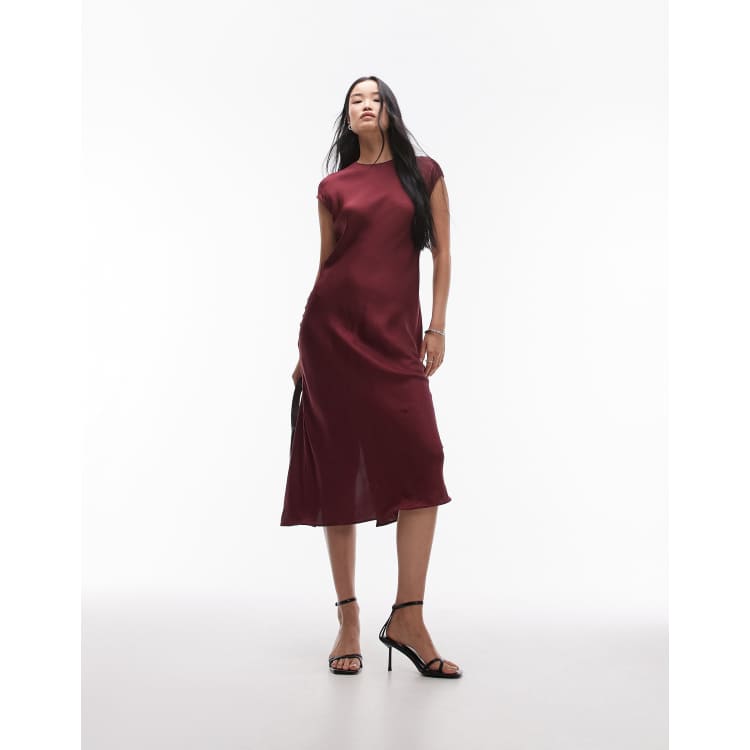 ARKET cap sleeve satin midaxi dress in burgundy ASOS