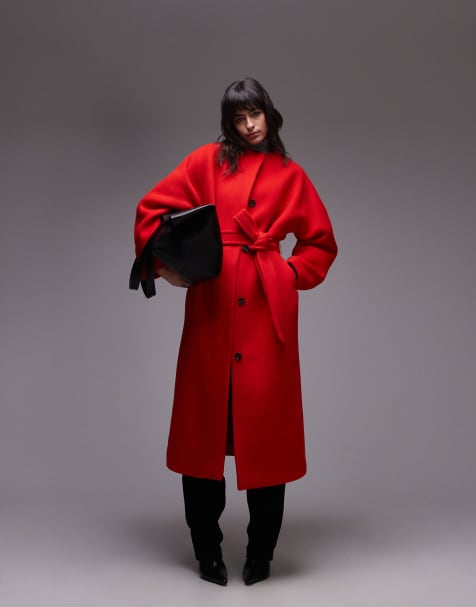 ARKET - Cappotto al polpaccio in lana rosso con cintura e maniche strutturate - view 1