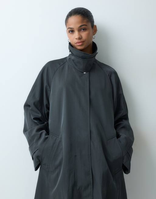 ARKET cappotto car coat stile trench di media lunghezza svasato in puro cotone grigio scuro, 2 di 4