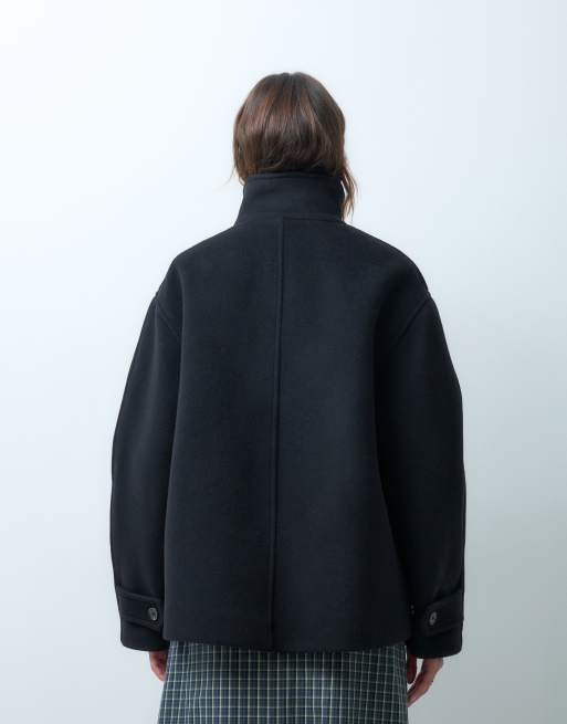 ARKET cappotto corto in lana con collo a imbuto nero, 4 di 4