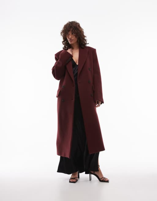 ARKET - Cappotto lungo doppiopetto in misto lana bordeaux scuro