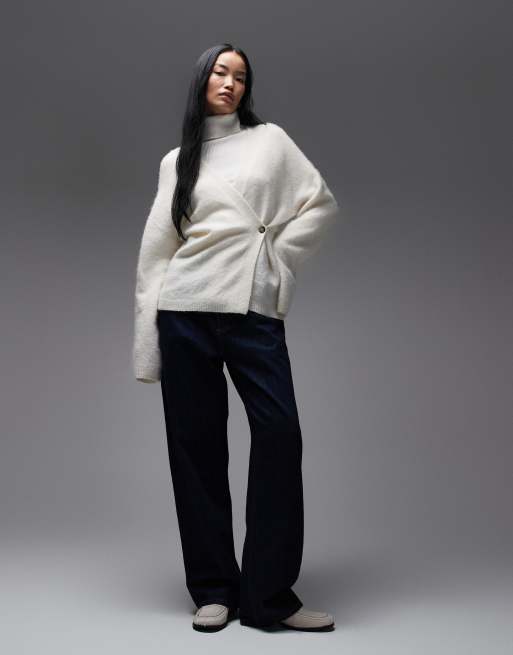 ARKET - Cardigan asimmetrico a portafoglio soffice color bianco sporco