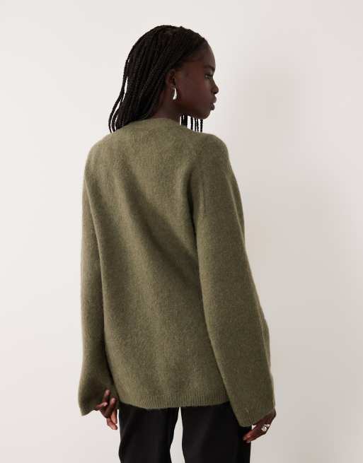 ARKET cardigan cache-cœur à manches longues en kaki, 4 de 4