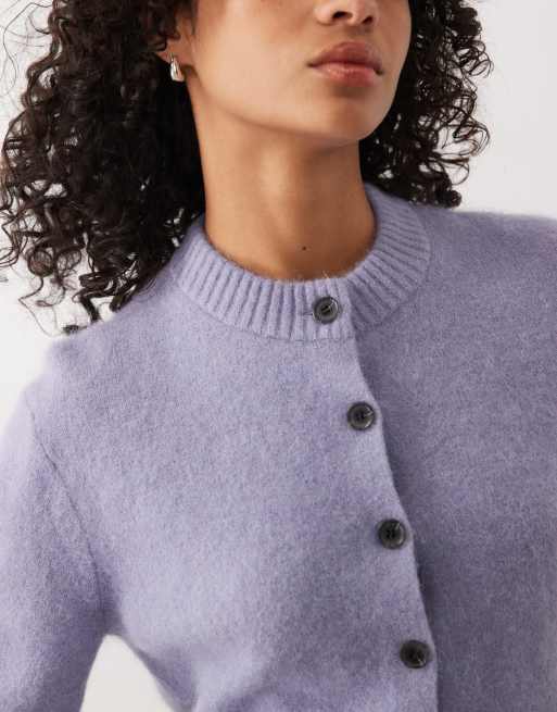 ARKET cárdigan de cuello redondo de mezcla de alpaca y lana en lila, 2 de 4