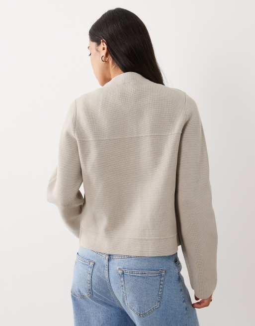 ARKET cardigan i kompakt strik af bomuld i lys beige, 4 af 4