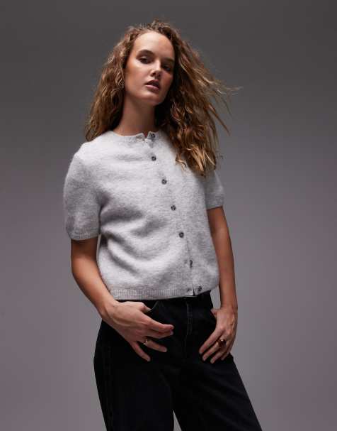 ARKET - Cardigan in maglia grigio chiaro con maniche corte in lana d'alpaca - view 1