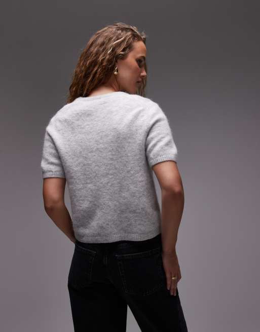 ARKET - Cardigan in maglia grigio chiaro con maniche corte in lana d'alpaca, 4 di 4