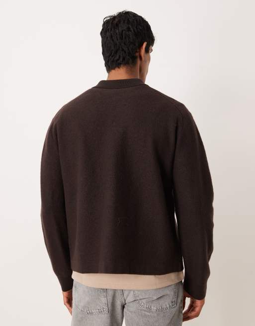 ARKET - Cardigan in pura lana marrone con colletto stile polo, 3 di 5