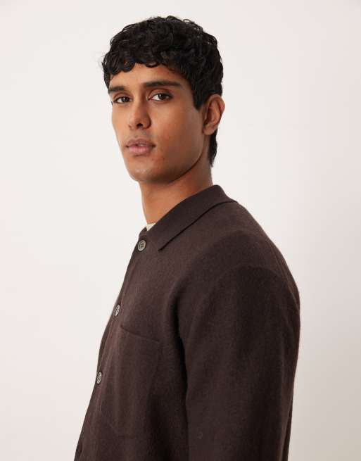 ARKET - Cardigan in pura lana marrone con colletto stile polo, 4 di 5
