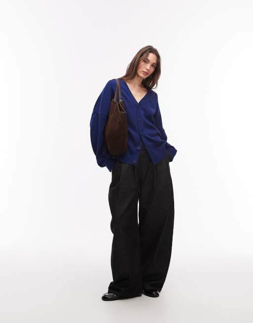 ARKET - Cardigan in puro cotone blu scuro con scollo a V, 3 di 4