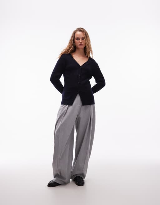 ARKET - Cardigan slim blu navy con colletto, 3 di 4