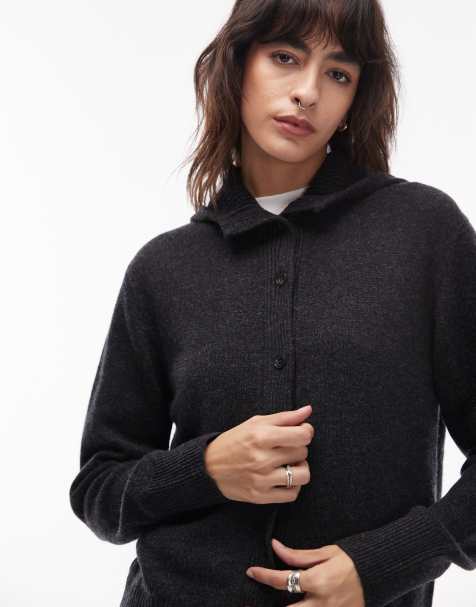 ARKET cashmere ribbed hoodie in dark grey - view 1