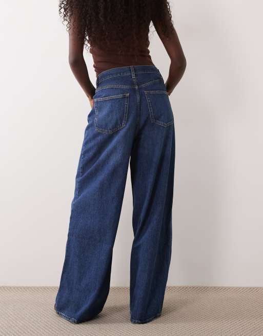 ARKET Cedar high rise baggy jeans in middenblauw met wassing, 2 van 5