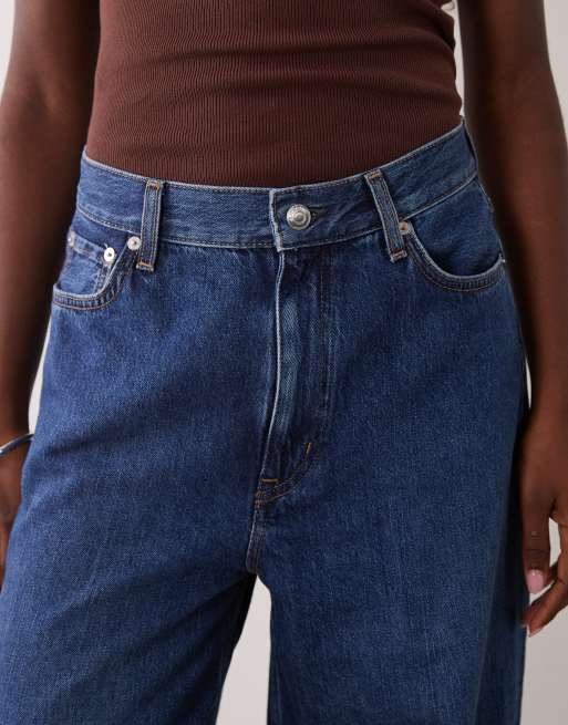 ARKET Cedar high rise baggy jeans in middenblauw met wassing, 4 van 5