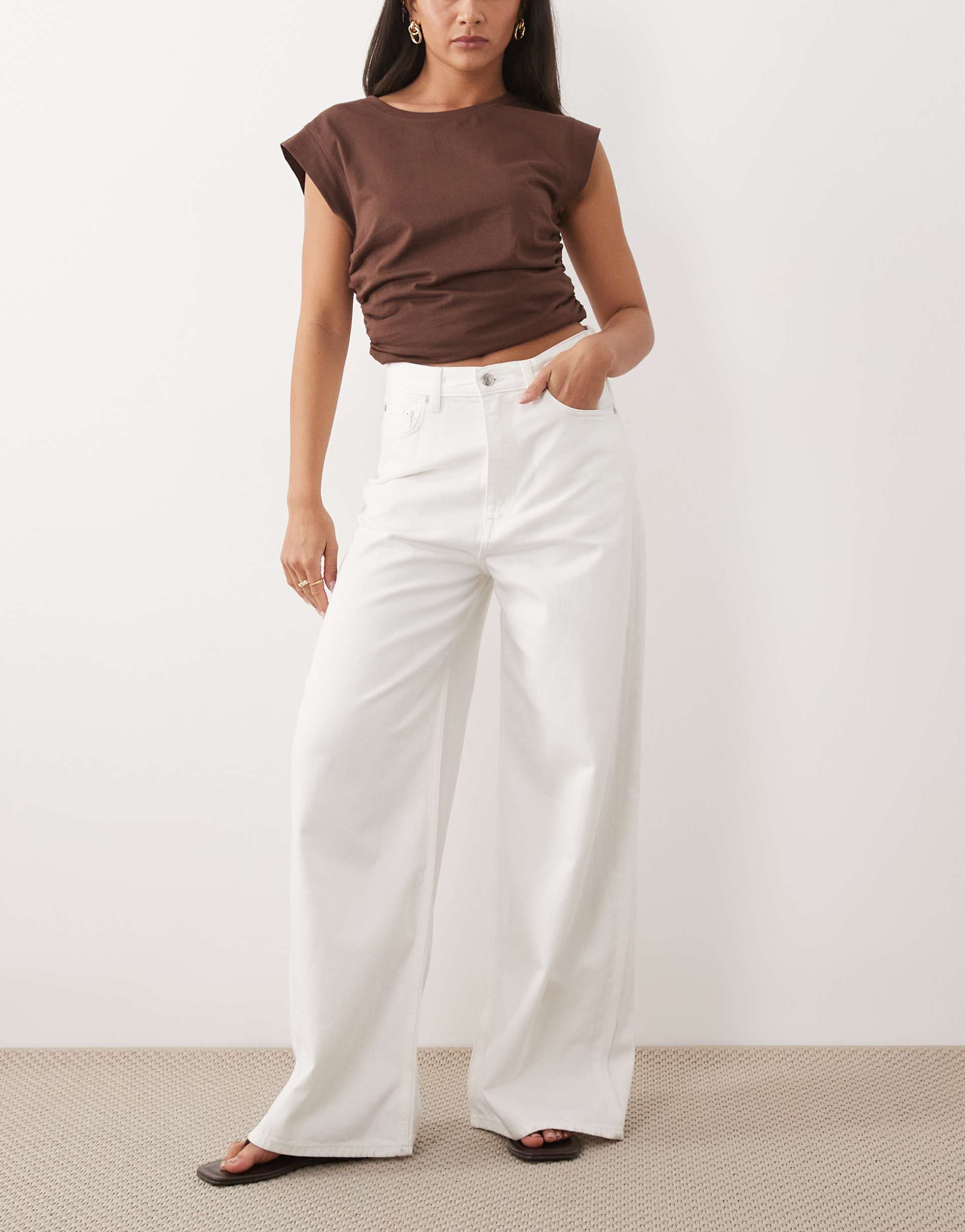 arket cedar high rise wide leg jeans in white