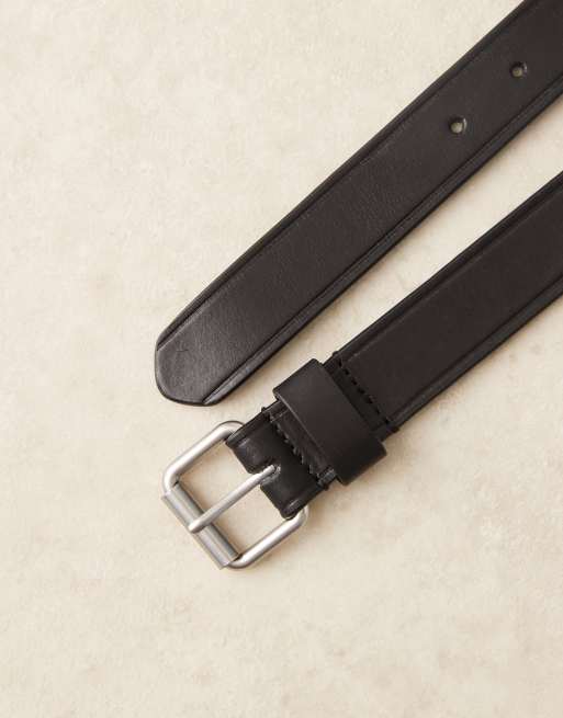 ARKET - Ceinture en cuir classique de qualité supérieure avec boucle argentée - Noir, 2 de 3