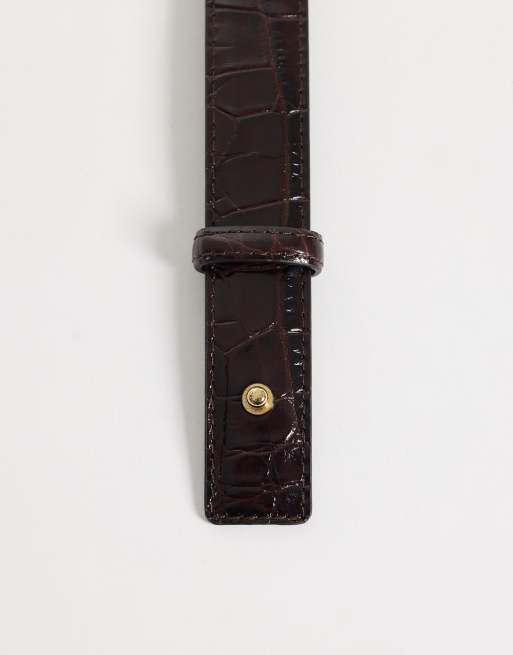 ARKET ceinture en cuir véritable à détails effet croco marron, 2 de 3