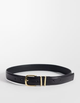 Ceinture en cuir véritable avec boucle argentée - Noir-Marron XS-S