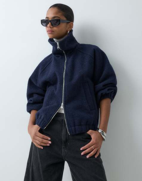 ARKET chaqueta bomber de lana afieltrada con cuello alzado en azul marino - view 1