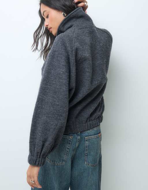 ARKET chaqueta bomber de lana afieltrada con cuello alzado en gris, 5 de 5