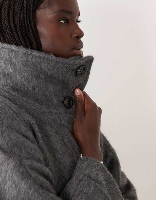 ARKET chaqueta corta de mezcla de lana a cuadros con botonadura sencilla en gris, 2 de 4