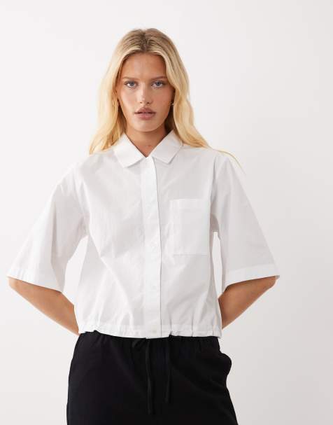 ARKET - Chemise à manches courtes en pur coton avec cordon de serrage à la taille - Blanc - view 1
