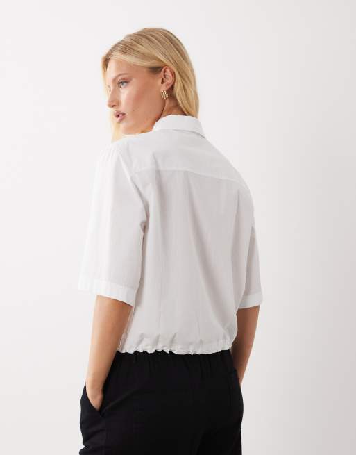 ARKET - Chemise à manches courtes en pur coton avec cordon de serrage à la taille - Blanc, 3 de 4