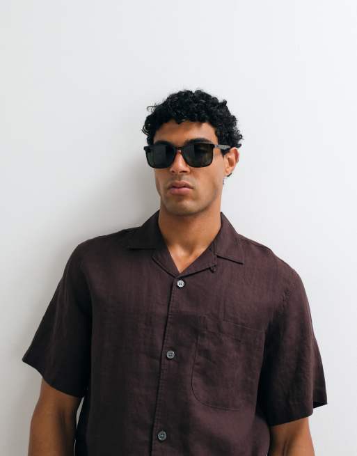 ARKET - Chemise décontractée en pur lin à manches courtes - Marron chocolat, 2 de 5